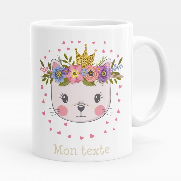 Mug personnalisable pour enfant avec motif chaton princesse de couleur blanc