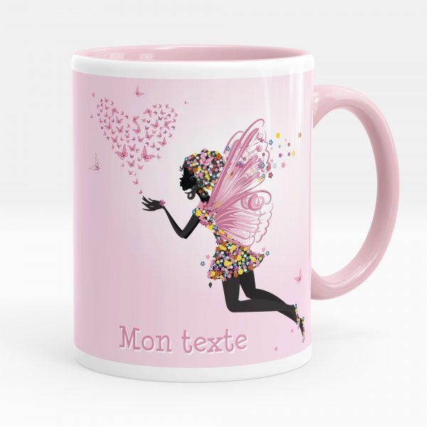 Mug personnalisable pour enfant avec motif fée et papillons de couleur rose