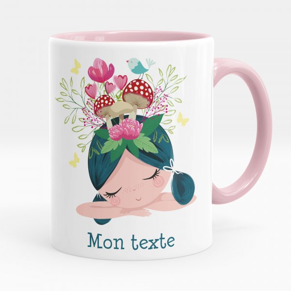 Mug personnalisable pour enfant avec motif petite fille champignons de couleur rose