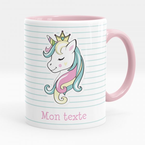 Mug personnalisable pour enfant avec motif princesse licorne de couleur rose