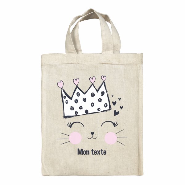 Sac tote bag personnalisable enfant pour lunch box - bento - boite à repas motif Reine des chats