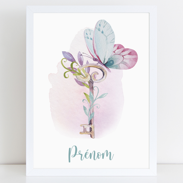 Affiche / Poster Prénom - Clé papillon