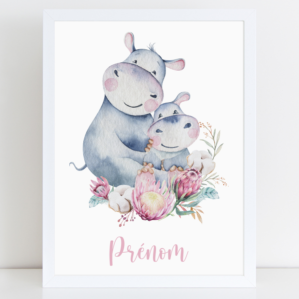 Affiche / Poster Prénom - Hippopotames