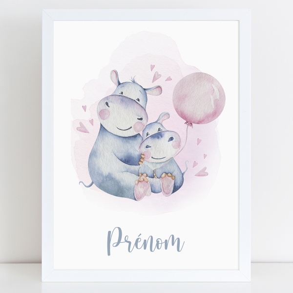 Affiche / Poster Prénom - Hippopotames