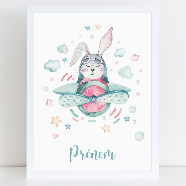 Affiche / Poster Prénom - Lapin avion