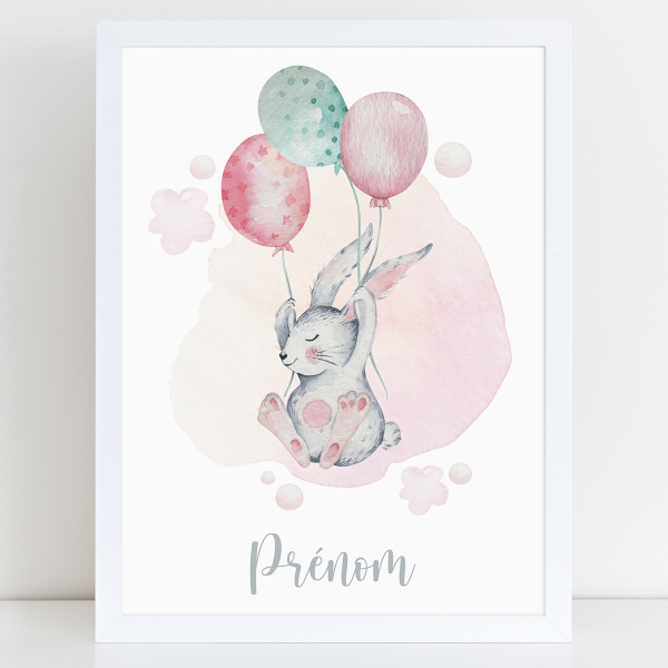 Affiche / Poster Prénom - Lapin ballons