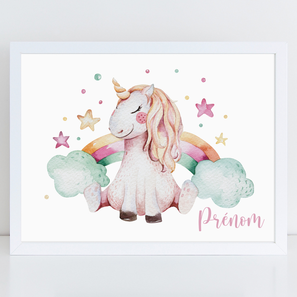 Affiche / Poster Prénom - Licorne arc-en-ciel