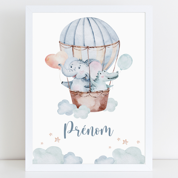 Affiche / Poster Prénom - Montgolfière animaux