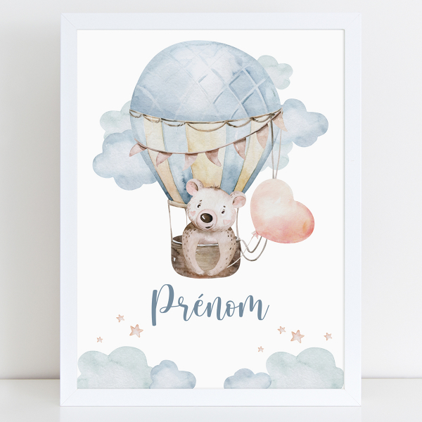 Affiche / Poster Prénom - Montgolfière ourson