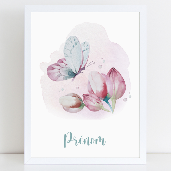 Affiche / Poster Prénom - Papillon fleurs