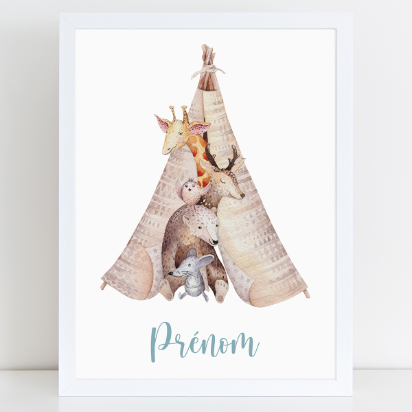 Affiche / Poster Prénom - Tipi animaux