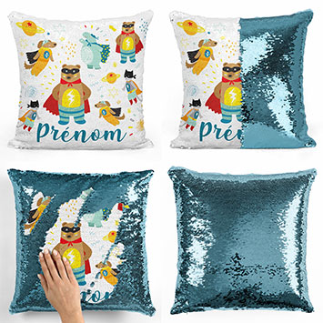 Coussin sequin magique personnalisé - Animaux super-héros