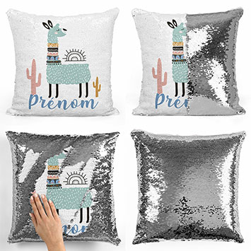 Coussin sequin magique personnalisé - Lama cactus
