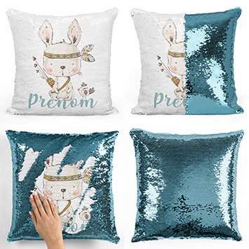 Coussin sequin magique personnalisé - Lapin indien