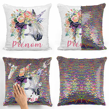 Coussin sequin magique personnalisé - Licorne