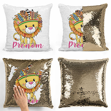 Coussin sequin magique personnalisé - Lion indien