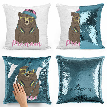 Coussin sequin magique personnalisé - Ours musique