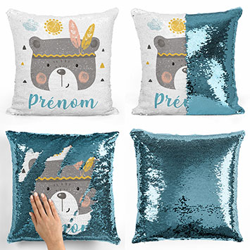 Coussin sequin magique personnalisé - Ourson indien