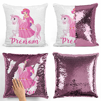 Coussin sequin magique personnalisé - Princesse à cheval