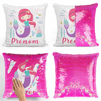 Coussin sequin magique personnalisé - Sirène océan