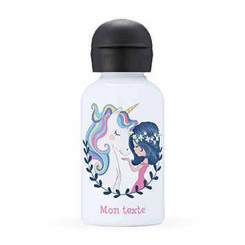 Gourde isotherme personnalisée enfant - Fille et licorne