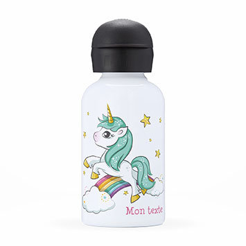 Gourde isotherme personnalisée enfant - Licorne arc-en-ciel