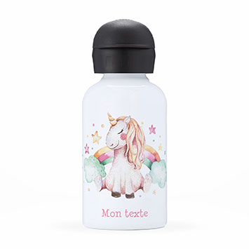 Gourde isotherme personnalisée enfant - Licorne nuages arc-en-ciel