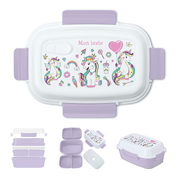 Lunch box bento isotherme personnalisée enfant - 3 Licornes