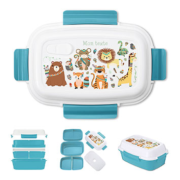 Lunch box bento isotherme personnalisée enfant - Animaux indiens