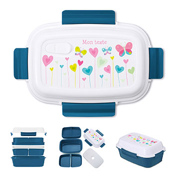 Lunch box bento isotherme personnalisée enfant - Fleurs coeurs papillons