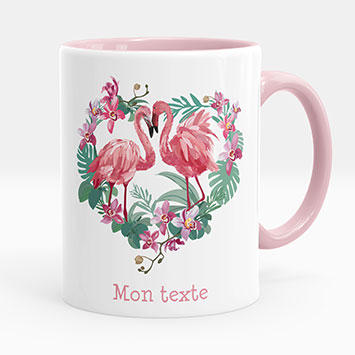 Mug - Tasse personnalisée - Flamants roses coeur