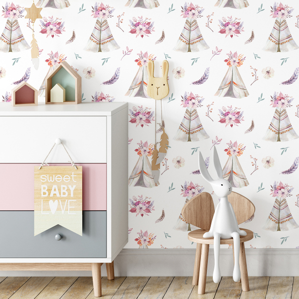 Papier peint intissé - Plumes Tipi