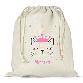 Sac lunch box à ficelles personnalisé - Chat licorne