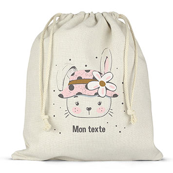 Sac lunch box à ficelles personnalisé - Lapine fleurs