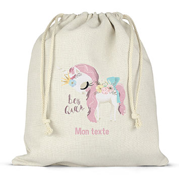 Sac lunch box à ficelles personnalisé - Licorne Be the Queen