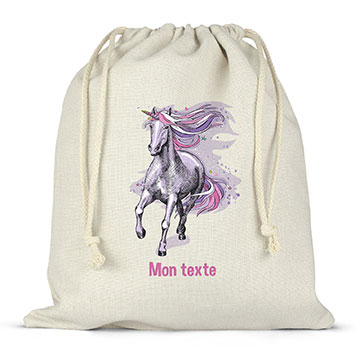 Sac lunch box à ficelles personnalisé - Licorne violette