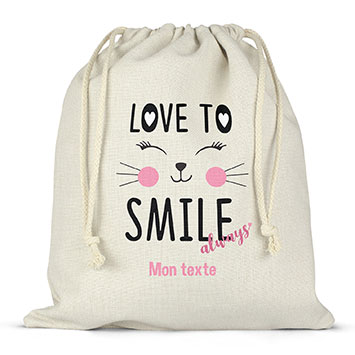 Sac lunch box à ficelles personnalisé - Love to smile always