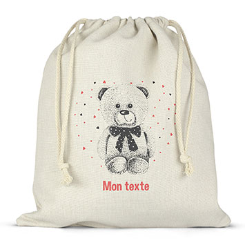 Sac lunch box à ficelles personnalisé - Ourson coeurs