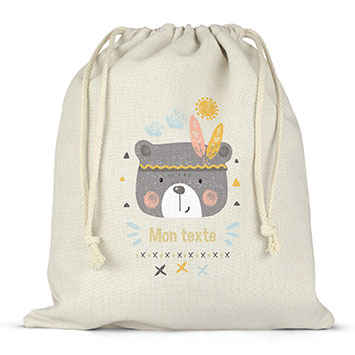 Sac lunch box à ficelles personnalisé - Ourson indien