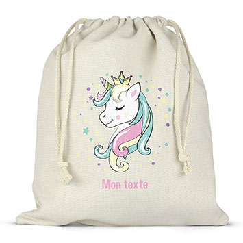 Sac lunch box à ficelles personnalisé - Princesse licorne