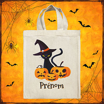 Sac tote bag d'Halloween personnalisé - Chatte Sorcière