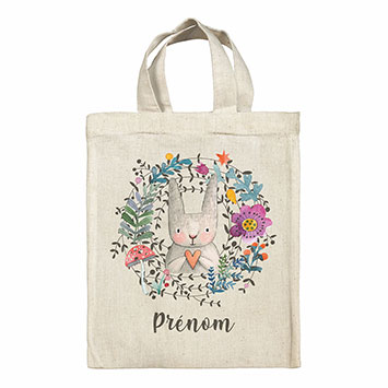 Sac tote bag de Pâques personnalisé - Lapin fleurs