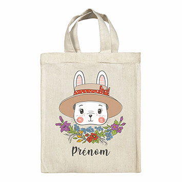 Sac tote bag de Pâques personnalisé - Lapine avec chapeau
