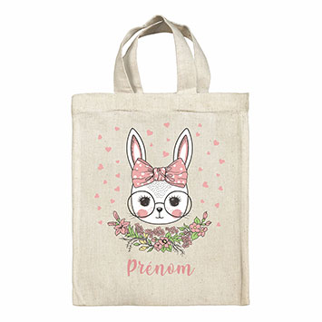 Sac tote bag de Pâques personnalisé - Lapine coeurs