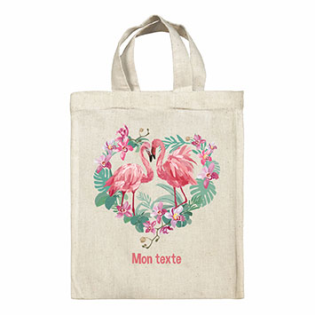 Sac Tote bag lunch box personnalisé - Flamants roses coeur