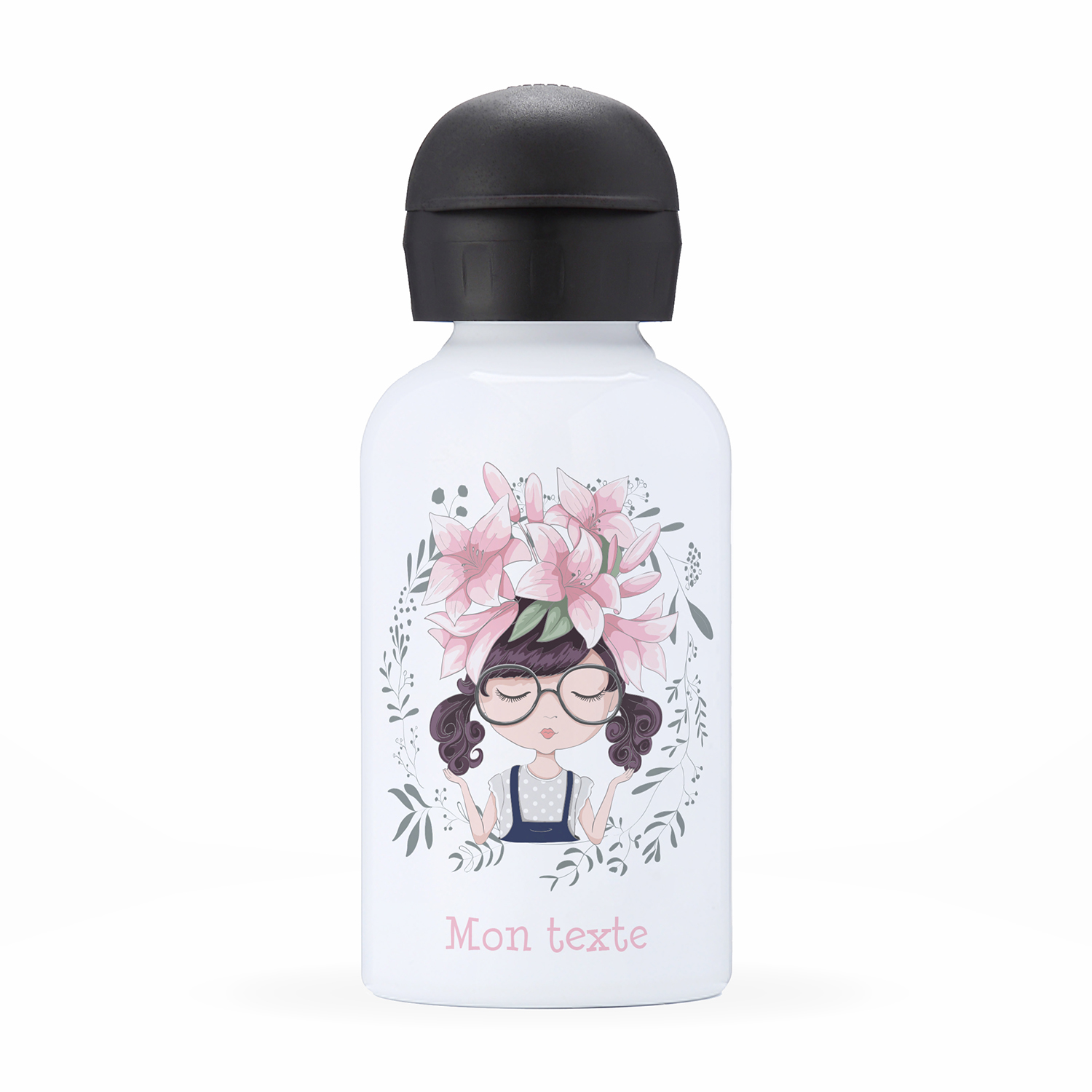 Gourde isotherme personnalisée enfant - Petite fille fleurs