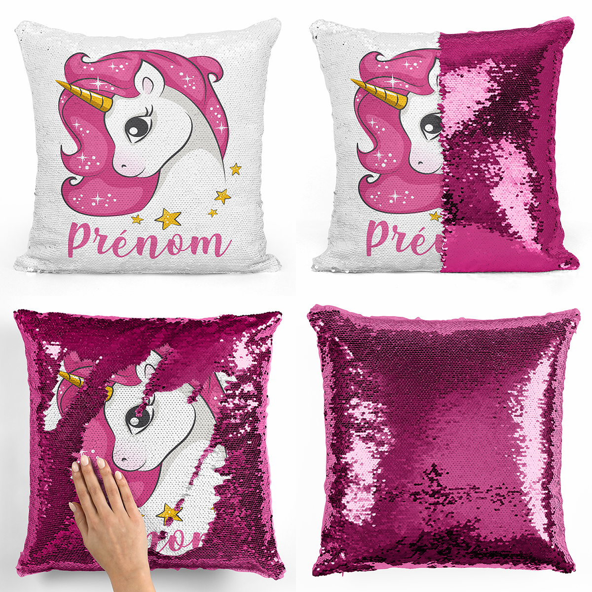 Coussin coton personnalisé enfant - Licorne magique rose - Ourson