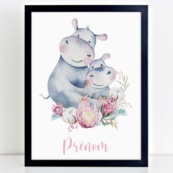 Affiche / Poster Prénom - Hippopotames