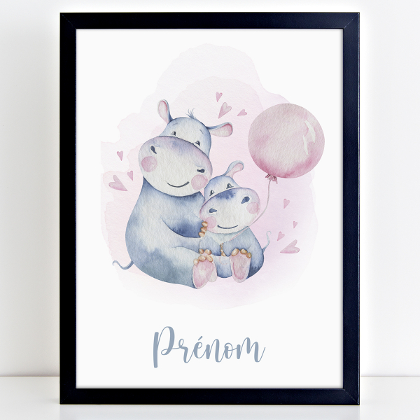 Affiche / Poster Prénom - Hippopotames