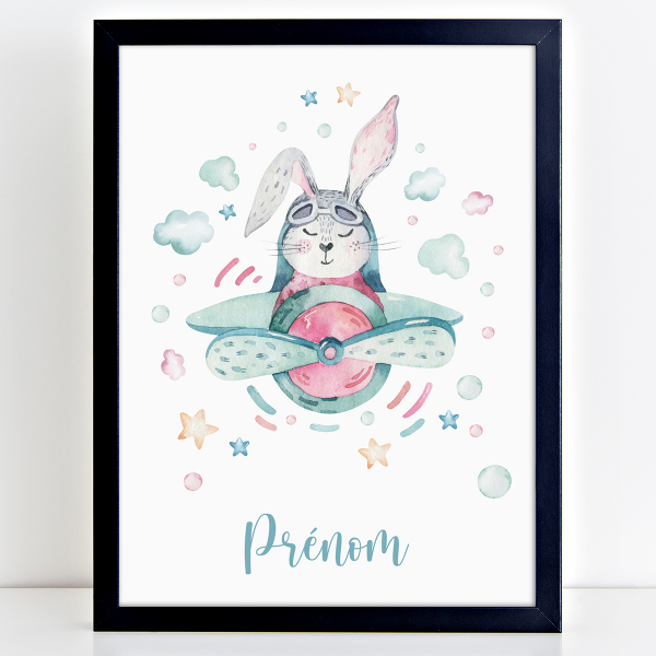 Affiche / Poster Prénom - Lapin avion